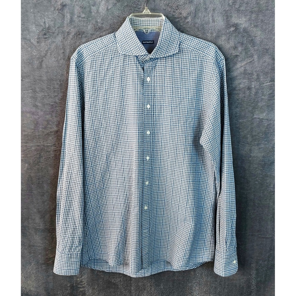 SUITSUPPLY Shirt Men's Size 40‎ / 15 3/4 Blue Check Cotton Dress Long Sleeve